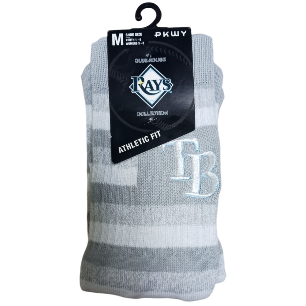 PKWY Tampa Bay Rays Steps Crew Socks Athletic Fit Gray Medium Sz Youth 1-6/W 3-8